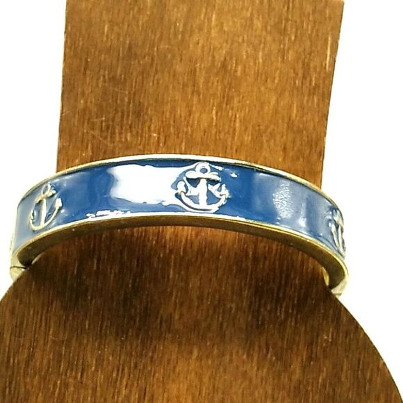 Fornash Hinged Bracelet Navy Blue Enamel & Gold Anchor Design - Picture 14 of 16